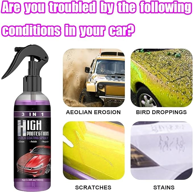 3 in 1 High Protection Quick Car Coating Spray, High Protection 3 in 1 Spray, High Protection Quick Coating Spray for Cars (3PCS)